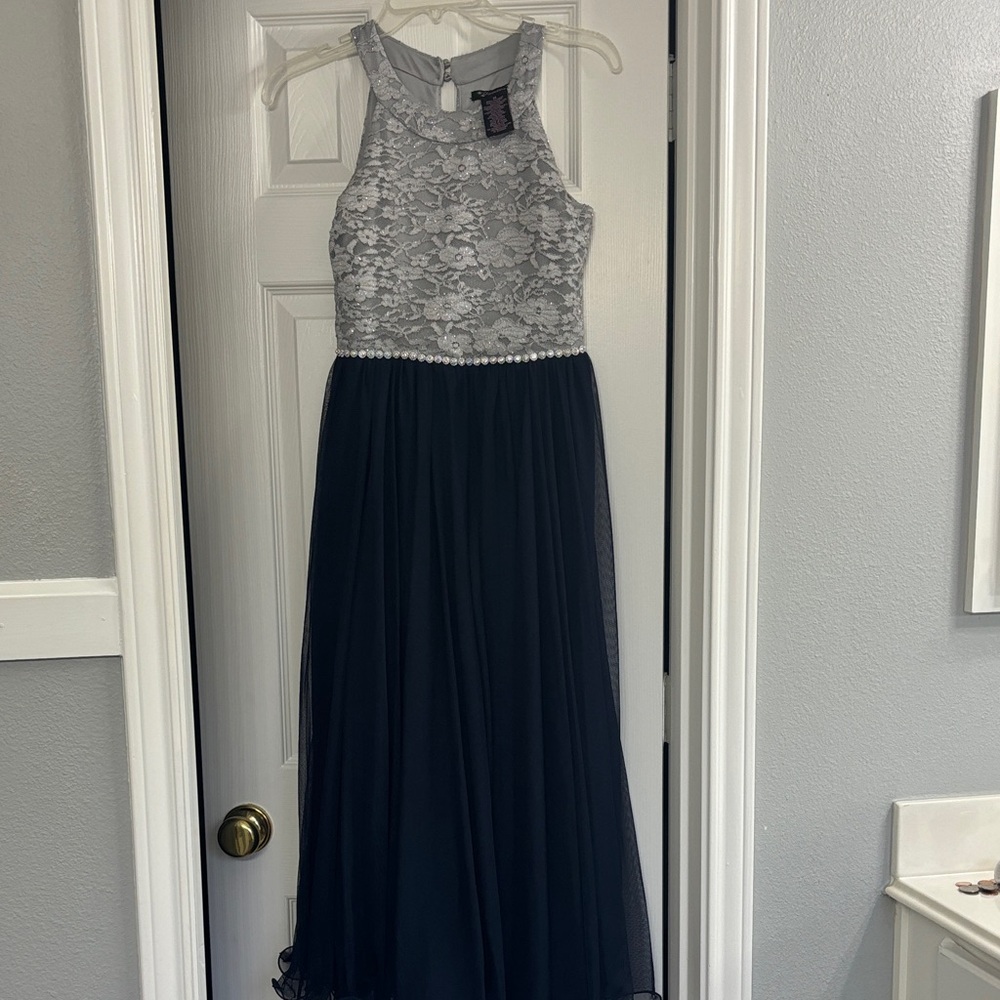 Xhilaration blue tule and Lace long Dress Girls 14